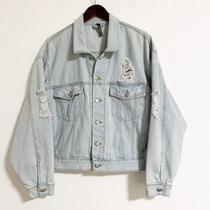 Tic Toc Distressed Oversized Jean Jacket Light Wash